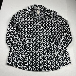 Chicos No Iron Cotton Button Down Shirt Loop  Print Long Sleeve Workwear 0 SMALL